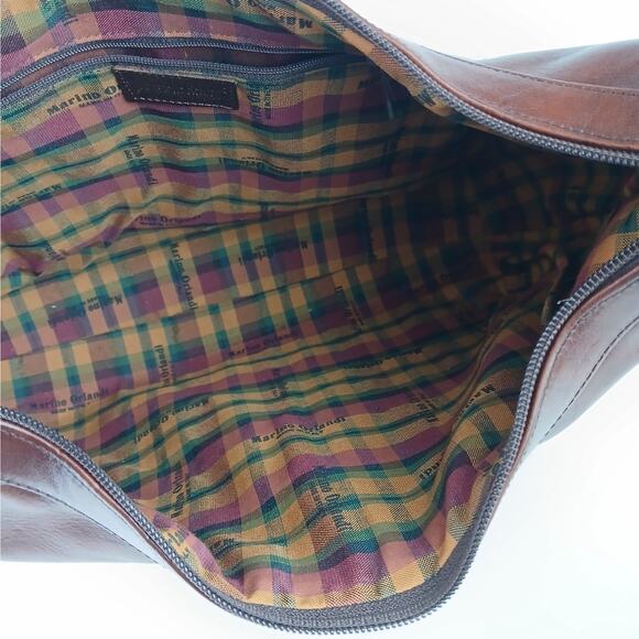 Marino Orlandi Italy VTG Large Smooth Brown Leather Shoulder Bag Brass Hardware - Picture 11 of 11